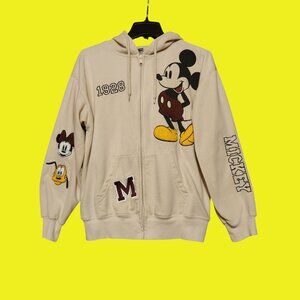 Vintage Mickey Mouse Beige Zip-Up Hoodie wi Embroidered Details 1928 Design